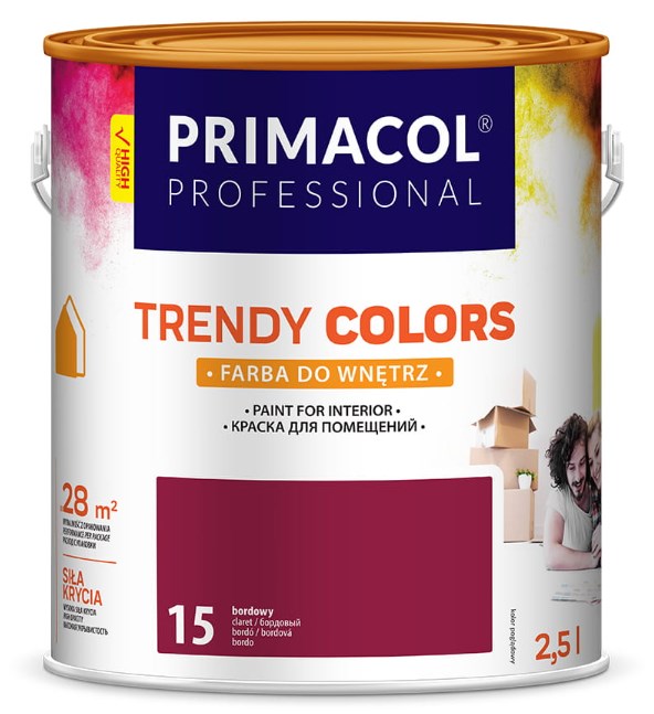 Farba akrylowa Trendy Colors 2,5 l mat bordowy do ścian i sufitów